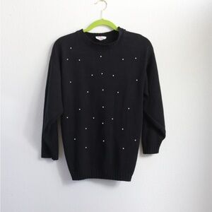 Vintage Bright Lights Black Sweater with Pearl Accents